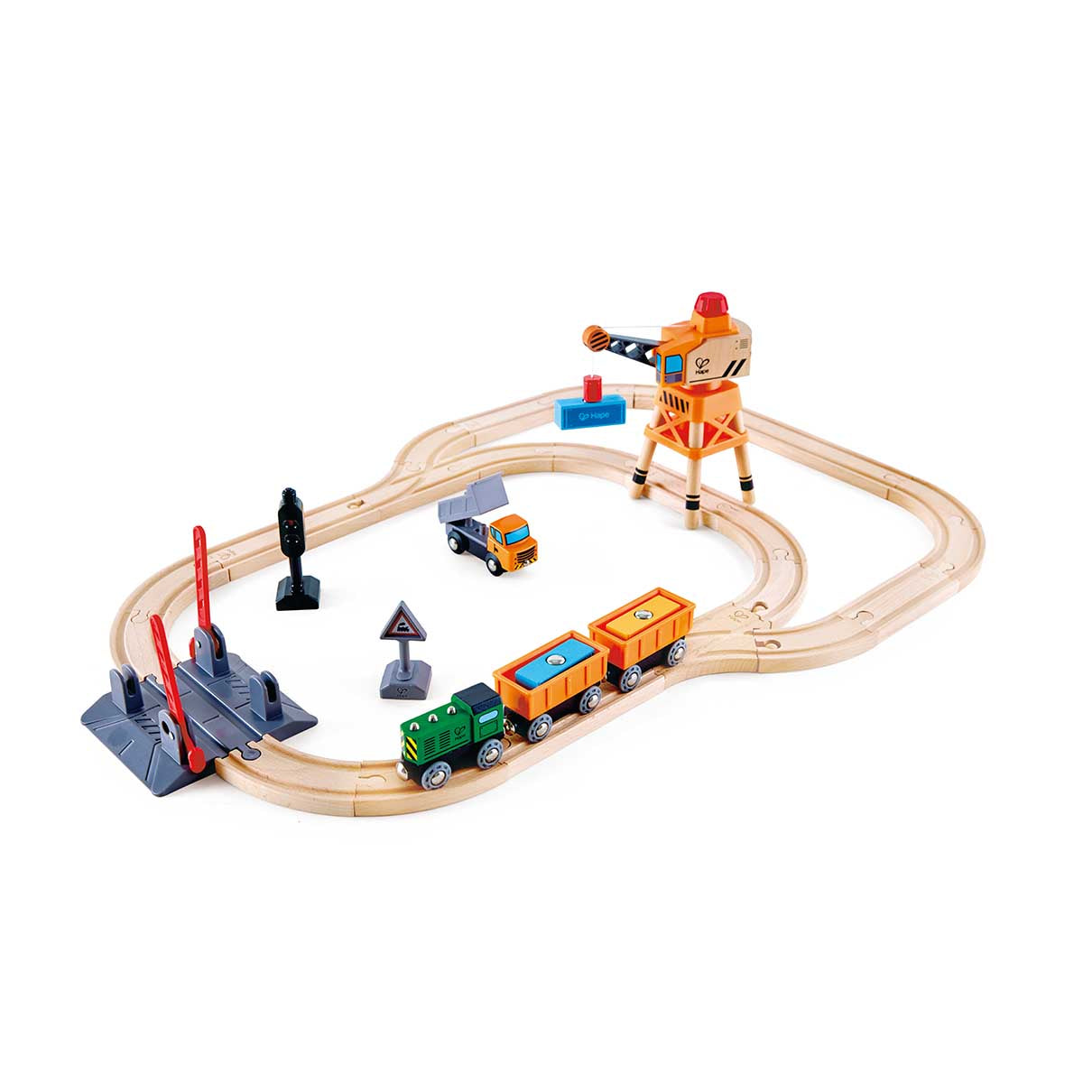 Set de Pista de Trenes y Grúa Hape Vías de Juguete – HapeArgentina